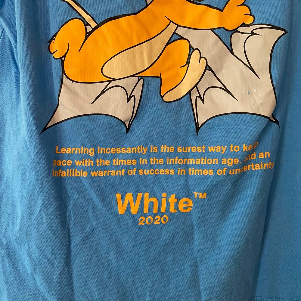 "Main Label" Off-White Blue Move Faster! Tom Jerry Short Sleeve Tee Men Large - Picture 8 of 12